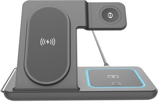 Kabelloses 3in1 Ladegerät 15W für Apple iPhone, Uhr und AirPods in Schwarz - Bild 1