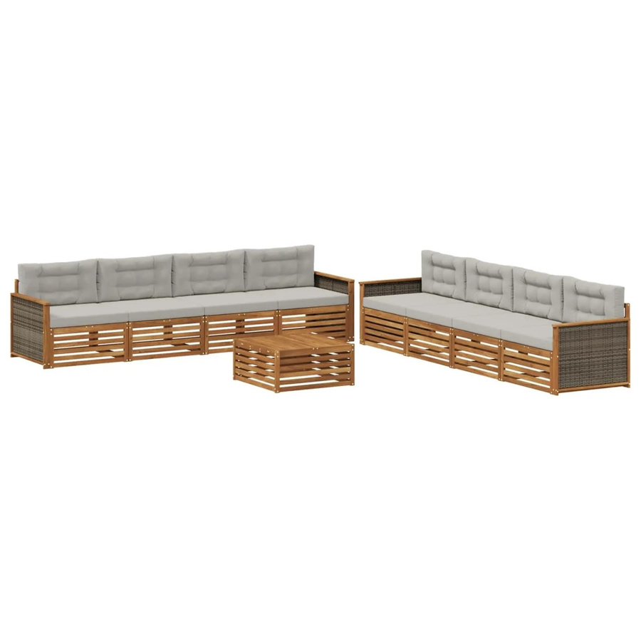 vidaXL Outdoor-Sofagarnitur aus massivem Akazienholz mit 9-teiligem Set und Kissen in Braun und Hellgrau - Bild 2