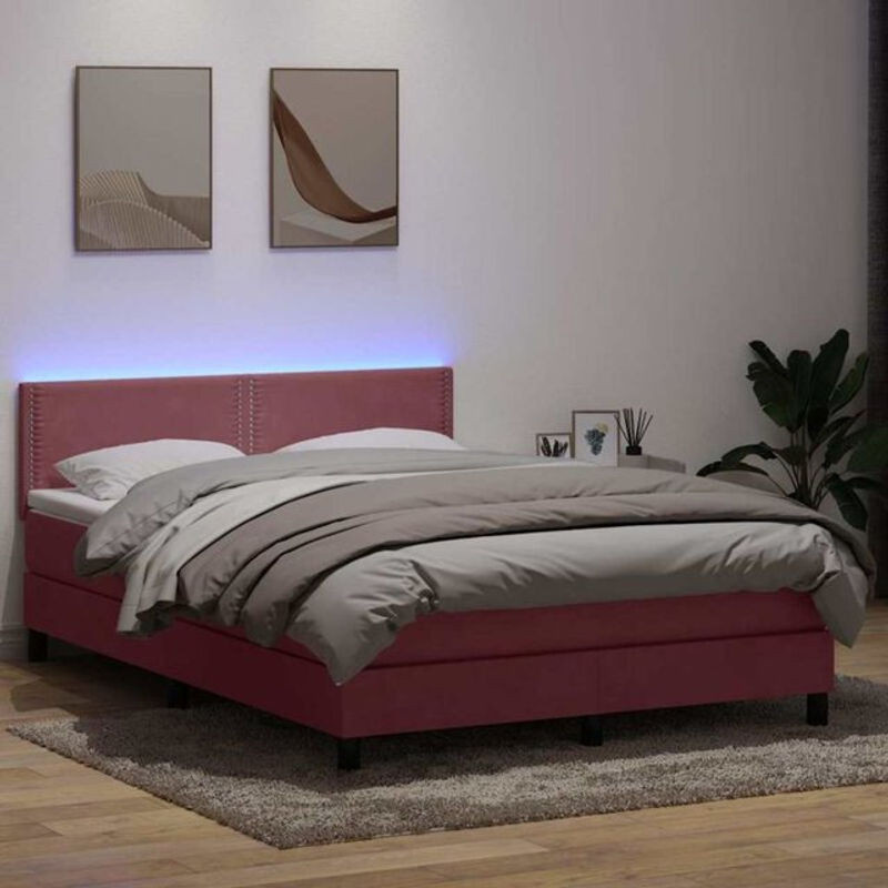 vidaxl Boxspringbett mit Matratze in Rosa und Weiß aus Samt, B/T/H: 160 x 220 x 78 cm - Bild 1