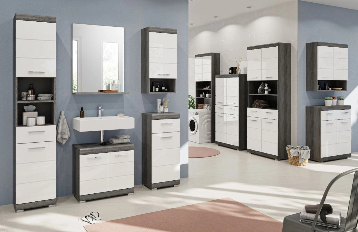 Inn.Furn Badmöbel-Set Shawn in Weiß Hochglanz und Grau, 4-teilig - Bild 4