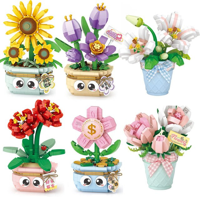 Szxhf Topf Blume Bausteine DIY Simulation Pflanze Bouquet, Montage Spielzeug - Bild 1