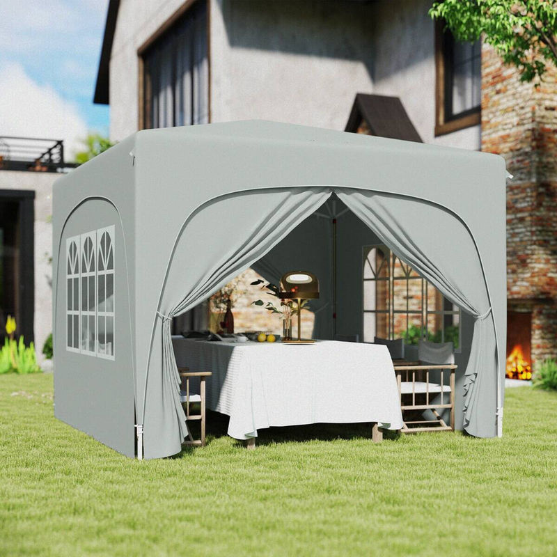 Outsunny Pop-up Faltpavillon mit 4 Seitenteilen und UV-Schutz 50+, wasserabweisend und winterfest, Hellgrau, B/H/L: 300 x 273 x 300 cm - Bild 6