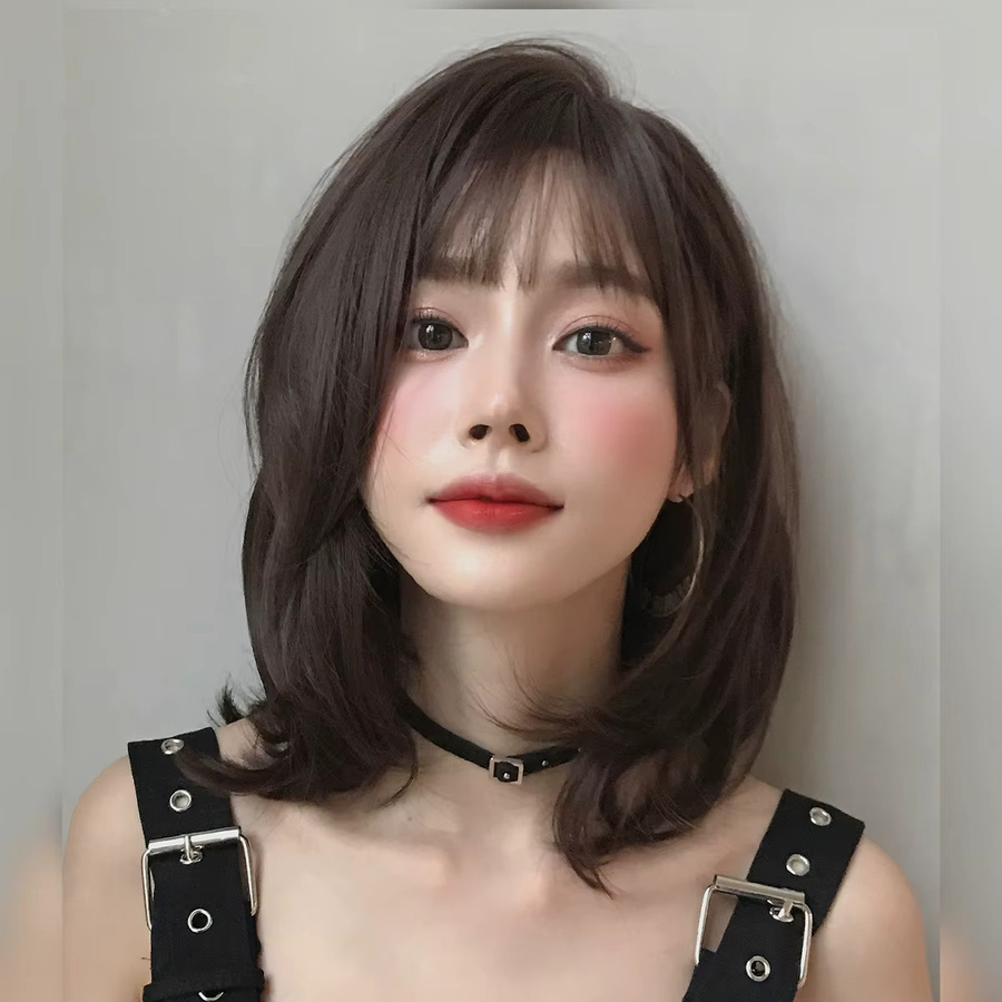 7JHH WIGS Perücke für Damen, kurz, gerade, dunkelbraun, mit Pony - Bild 2