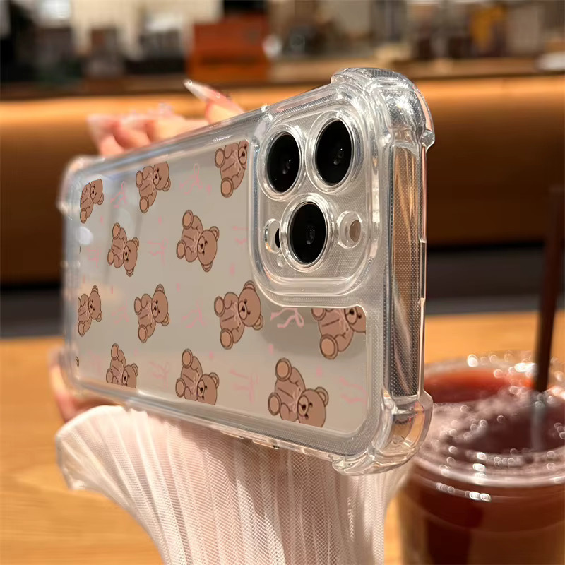 Transparente Silikon Handyhülle mit Bärenschleife für Apple iPhone 11 12 13 14 15 16 17 Pro Max und weitere Modelle - Bild 3