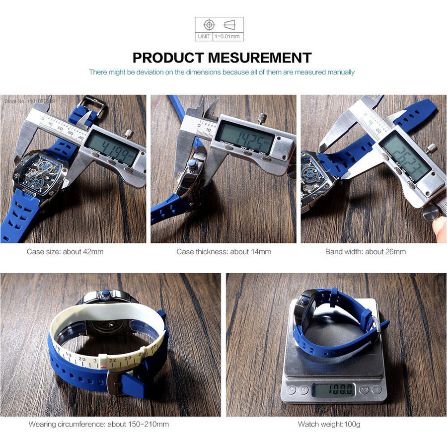 MEGIR Armbanduhr, Automatik, Tonneau, Edelstahl, Blau, Herren - Bild 9