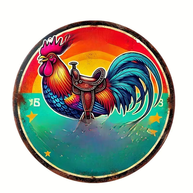 HELLOYOUNG Vintage Hahn Humor Aluminium Wandzeichen, Mehrfarbig, Durchmesser: 20,32 cm - Bild 5