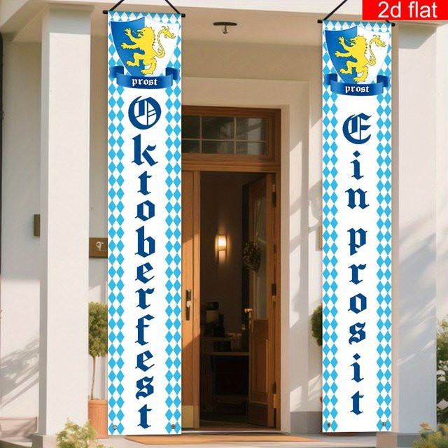 VIKAMA Oktoberfest-Banner in Blau und Weiß mit Karomuster als bayerische Gartendekoration, B/H: 180 x 30 cm - Bild 1