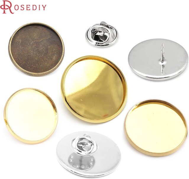 Rosediy Brosche Basis, Messing, rund, 10 Stück - Bild 1