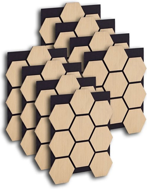Homestyle4u Akustikpaneele Hexagon aus MDF in Natur Braun und Beige, 8 Stück, B: 76 cm, H: 62 cm - Bild 1