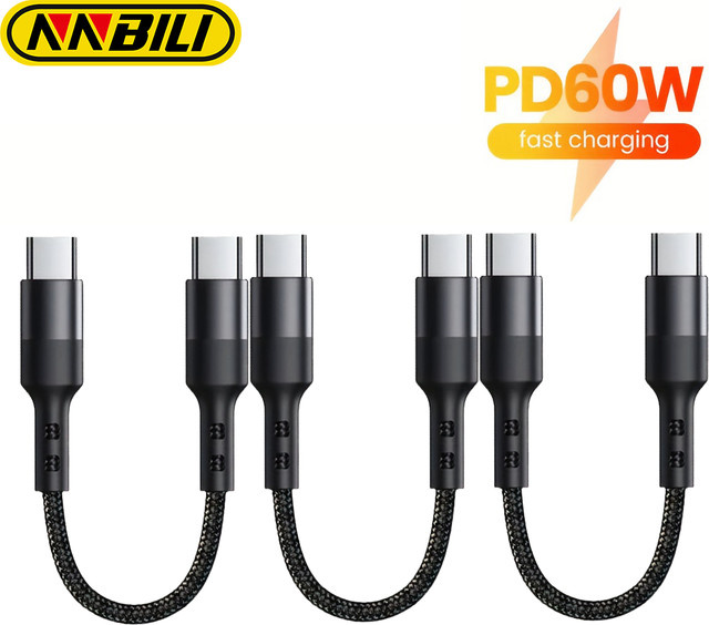 NNBILI 3er-Set USB-C auf USB-C Schnellladekabel 60W in Rot, kurzes Datenkabel für iPhone, Samsung und Macbook, Längen: 0,3 m und 0,5 m - Bild 1