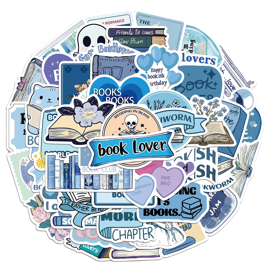 50 Stück PickJoy Bookish Aufkleber in Blau, wasserfeste Sticker für Laptop, Handyhüllen und Wasserbecher - Bild 2