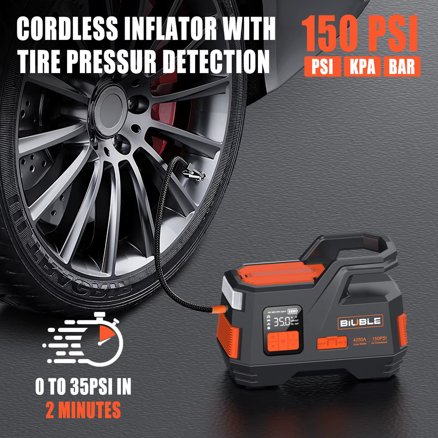 BIUBLE PEAK Starthilfegerät mit integriertem Luftkompressor für Autos und Autobatterien - Bild 2