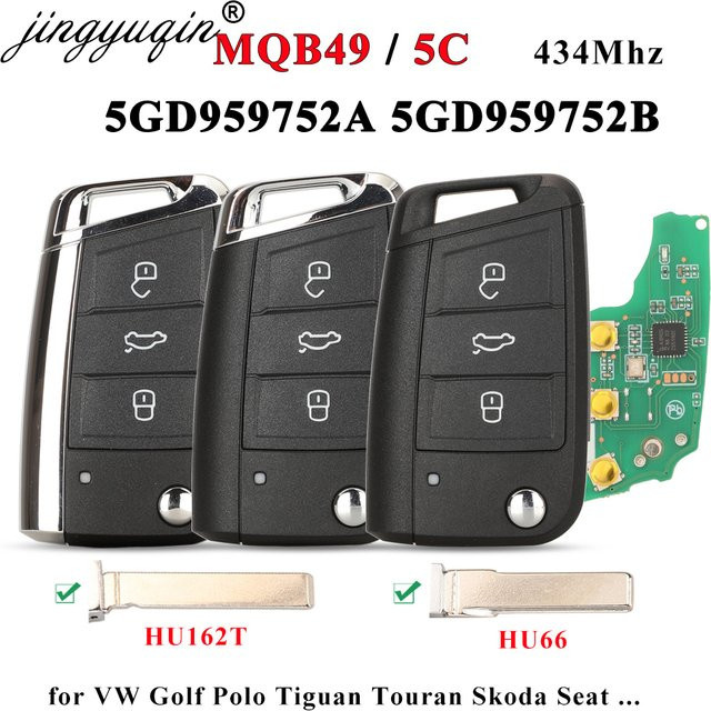 Jingyuqin Klappbarer Fernschlüssel MQB49 5C Chip 434MHz für VW Golf Polo Tiguan Touran MK7 Volkswagen Skoda Seat in Schwarz - Bild 1