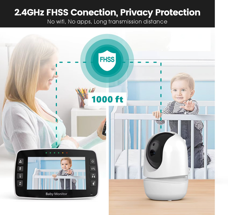 MBOSS Drahtlose PTZ-Babyphone Kamera mit 4,3 Zoll IPS-Bildschirm, Temperaturanzeige und Audio-Video-Funktion in Weiß - Bild 3