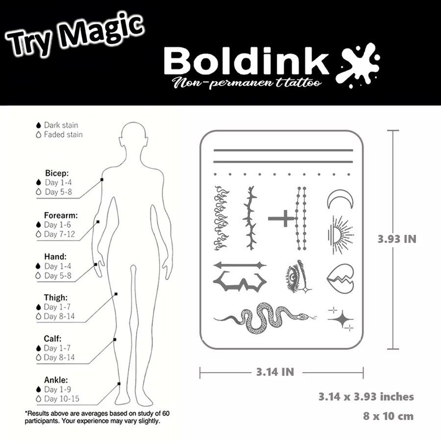 Boldink Minimalist Totem Tattoo Sticker, 12 Symbolkombinationen, Unisex - Bild 3