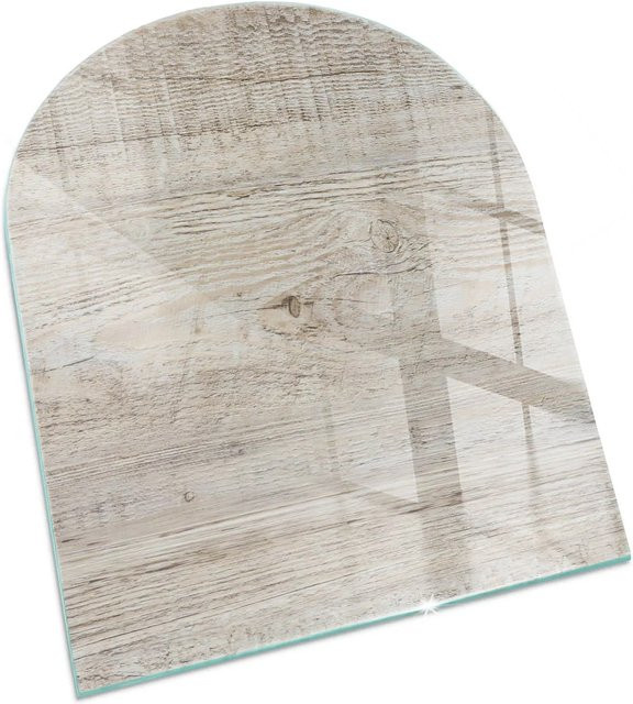 Tulup Kaminofen Glasplatte als Bodenplatte in Beige mit heller Holzstruktur, Halbkreis, B: 80 cm, T: 70 cm - Bild 1