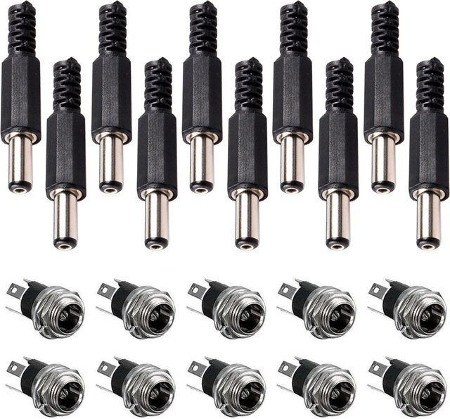 10 Paar AOKIN DC-Netzteil-Klinkenbuchsen, weiblich, Panel-Mount-Stecker, 3-polig, 5,5 x 2,1 mm, Schwarz - Bild 1