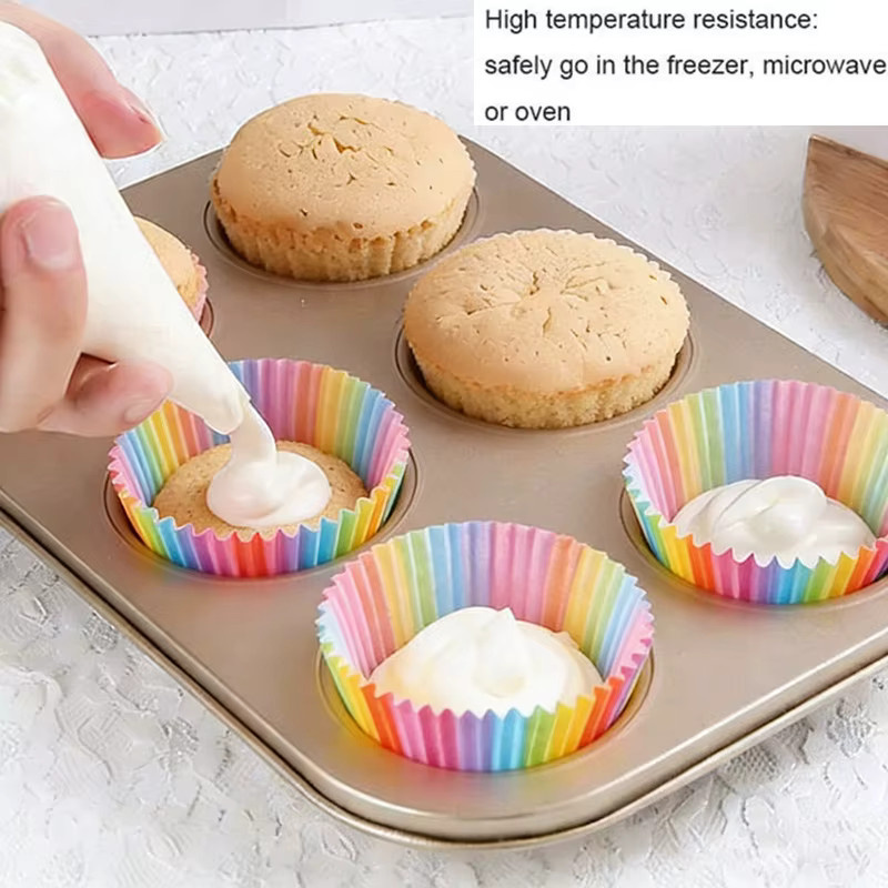 Regenbogen Cupcake-Papierförmchen in Multicolor, runde Backformen aus Papier für Muffins und Kuchen, 100 Stück - Bild 3