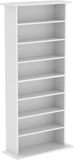 HOMCOM Schmaler Medienschrank in Weiß mit 8 Ebenen und 6 verstellbaren Einlegeböden für CDs, DVDs und Blu-rays - Bild 1