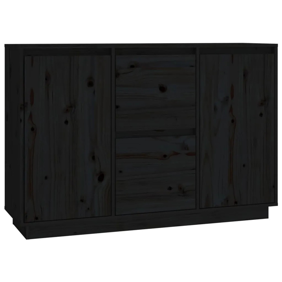 vidaXL Sideboard aus massivem Kiefernholz in Schwarz, rustikales Design, B/T/H: 111 x 34 x 75 cm - Bild 2