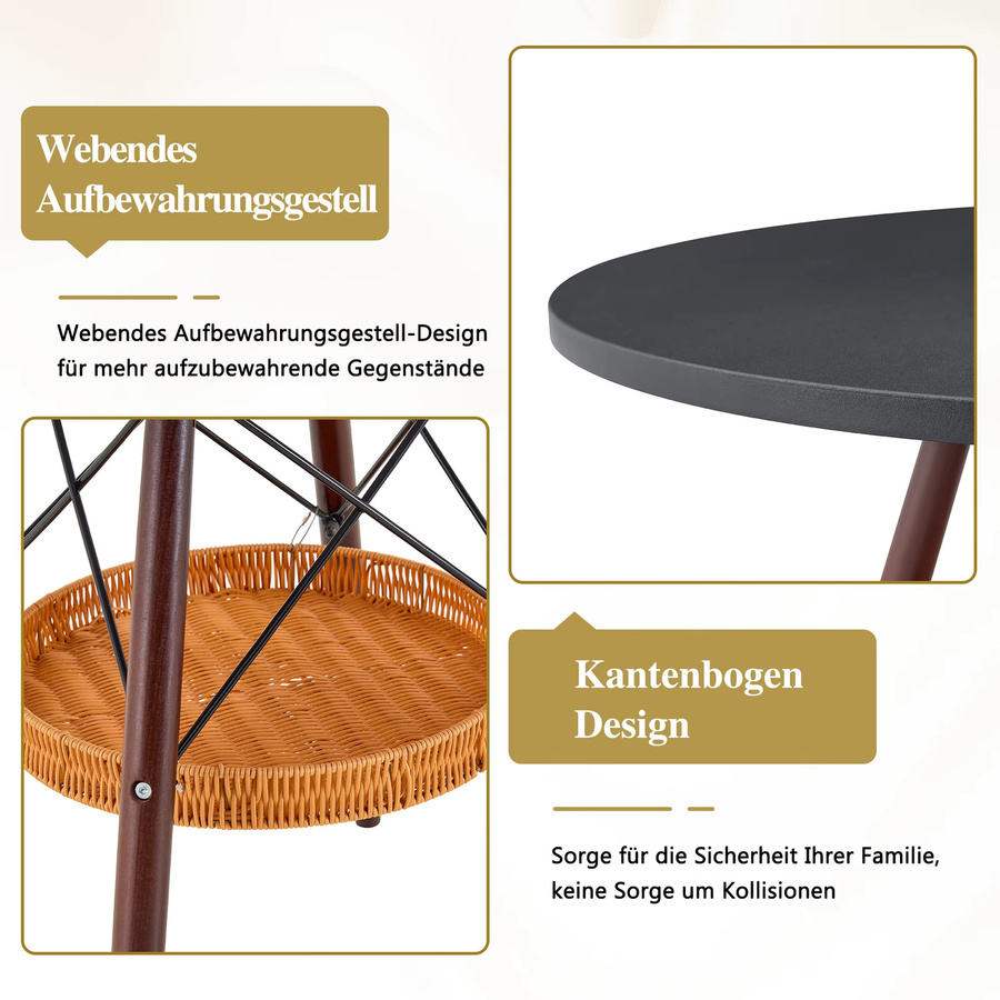 Runder Esstisch Svintora mit schwarzer MDF-Platte und Nussbaum-Massivholzbeinen, Durchmesser: 80 cm - Bild 2