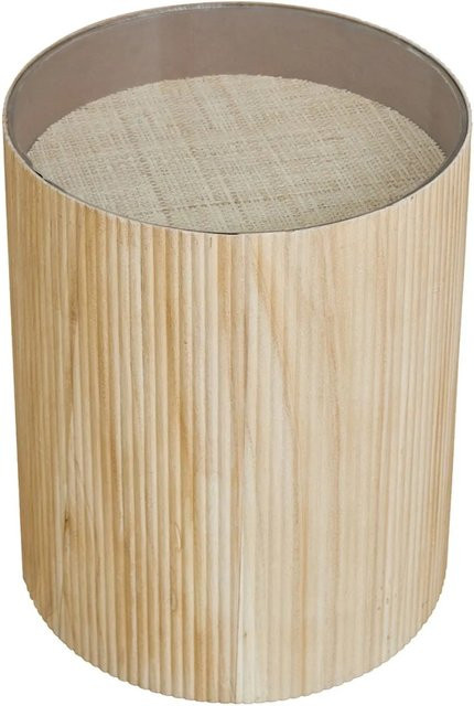 Svita Carlo Beistelltisch aus Paulownia Holz in Natur mit runder Glasplatte, Durchmesser: 39 cm, Höhe: 48 cm - Bild 1