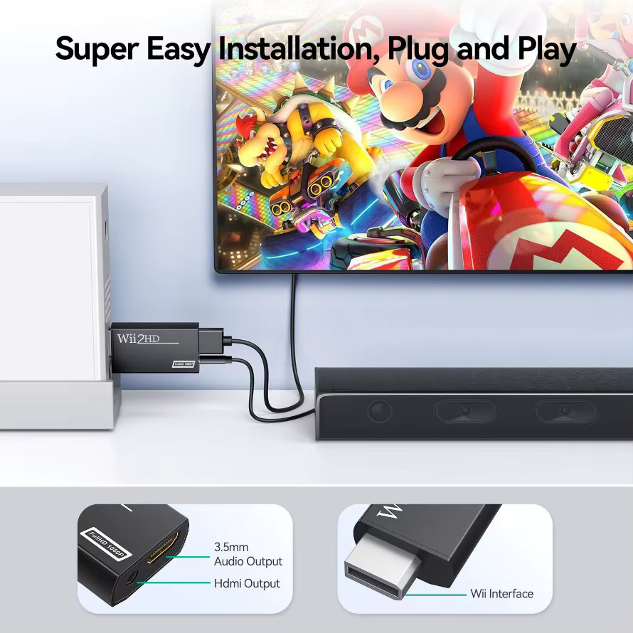 MnnWuu Wii-zu-HDMI Konverter mit HD-Kabel für 1080p Full HD in Schwarz - Bild 2