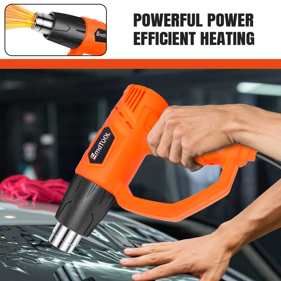 Heißluftpistole Set mit 2000W und variabler Temperatur 300 °C bis 600 °C in Orange inklusive 4 Düsen zum Trocknen und Schrumpfen - Bild 2