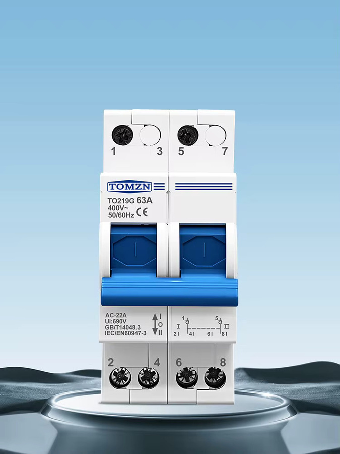 TOMZN TO219G Dual Power Manueller Übertragung Trennschalter 2P 63A 400V AC Blau - Bild 1