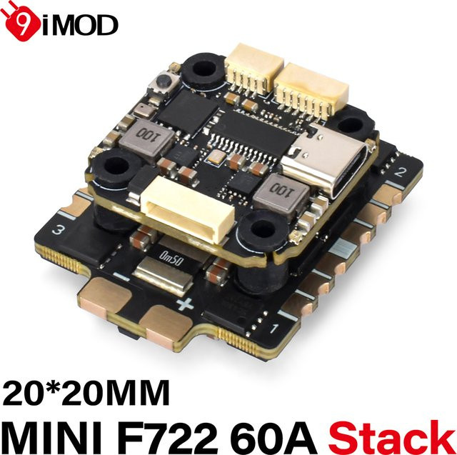 9IMOD F722 Mini Flight Stack mit 60A ESC und ICM42688 Gyro in Schwarz, B/T: 20 x 20 mm - Bild 1