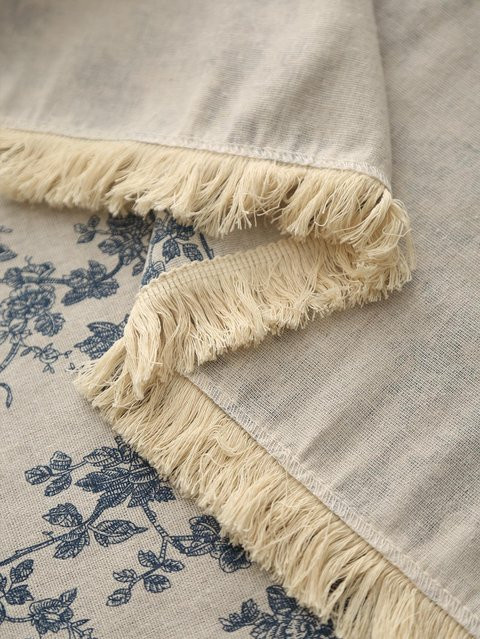 Blau-beige florale Tischdecke mit Quasten von JINGYUE Pet, rechteckig, B/T: 150 x 240 cm - Bild 1