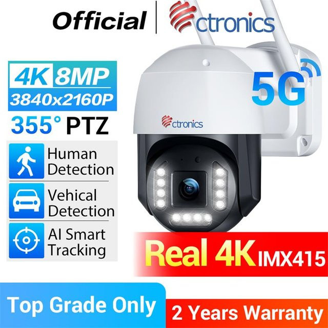 Ctronics Real 4K Outdoor-Überwachungskamera mit 8MP Auflösung, 5GHz Wifi, Vollfarb-Nachtsicht und 360 Grad Auto Tracking in Weiß - Bild 1