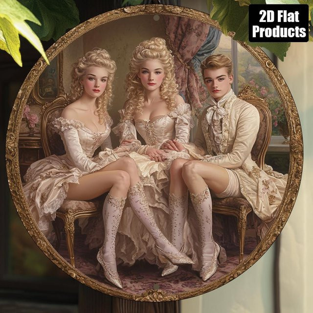 Vintage Marie Antoinette & Damen Realismus Kunst Wandschild aus Aluminium von Potdemiel, rund, Durchmesser: 20,3 cm - Bild 1