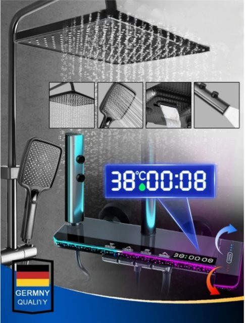 Graues Duschset mit digitaler Anzeige und vier Funktionen, intelligentes Duschsystem mit Regendruck und Klaviertasten-Duscharmatur zur Wandmontage, Höhe: 110 cm, Breite: 32 cm - Bild 1