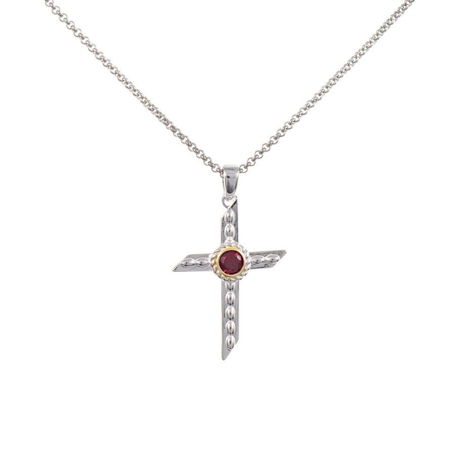 Anhänger Kreuz mit Kette, 925 Silber, teilvergoldet, Zirkonia, rot - Bild 1