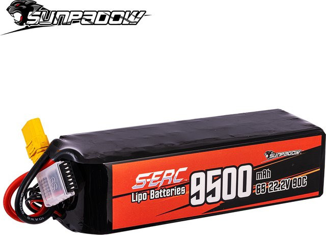 SUNPADOW 9500 mAh 6S RC Lipo Akku mit 22,2 V und 90C für RC Flugzeuge, Quadcopter, Drohnen und FPV Hubschrauber mit XT90 Anschluss - Bild 1