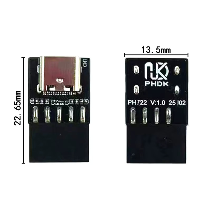 RGeek USB-C-Adapter Riser-Karte: USB 2.0 9/10-Pin Interner Motherboard-Anschluss auf USB-C Typ-Konverter für Desktop-PC, Schwarz - Bild 5