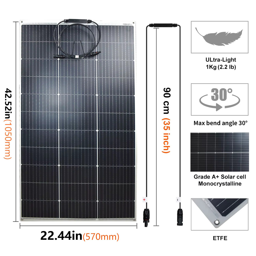 JINGYANGPV 2er Set Flexible Monokristalline Solarpanels 250W (2x 125W) 12V in Schwarz für Wohnmobil, Boot und Camping - Bild 2