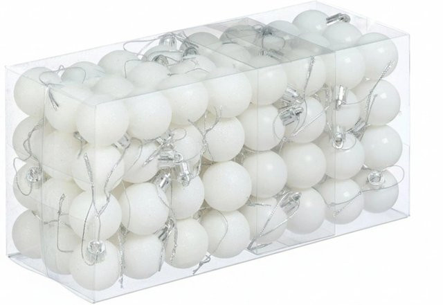Relaxdays Weihnachtskugeln im 96er Set aus Kunststoff in Weiß mit Aufbewahrungsbox - Bild 1