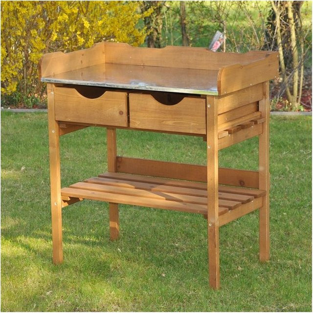 Dazikemo Pflanztisch Gärtnertisch aus Nadelholz und Stahlblech in Braun, B/T/H: 80 x 45 x 86 cm - Bild 1