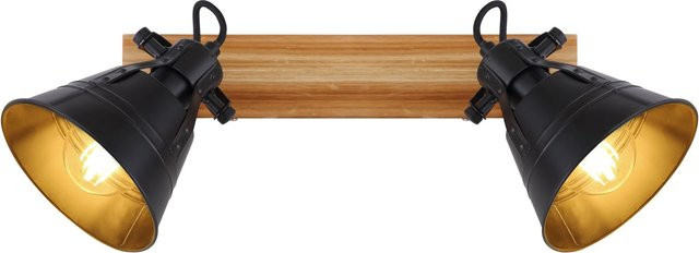 Globo Wandspot 2er Set im Vintage-Design aus Holz und Metall in Braun-Schwarz mit E27 Fassung - Bild 1