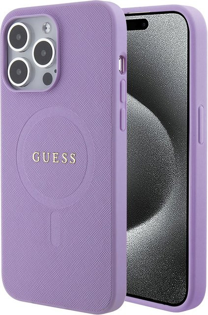 Guess MagSafe Hülle für Apple iPhone 15 Pro Max aus Saffiano Leder in Lila - Bild 1