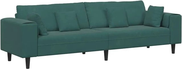 vidaXL Sofa mit Kissen in Dunkelgrün aus Samt, B/T/H: 250 x 77 x 76 cm - Bild 1