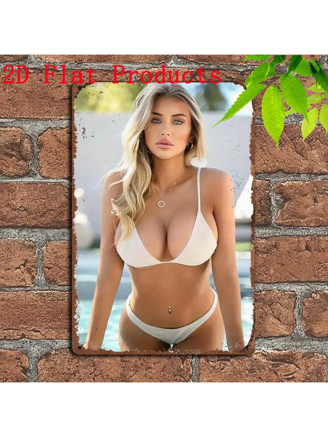 CIFBUY Vintage-Metallblechschild Bikini-Mädchen im Strandstil zur Wanddekoration für Garage, Bar oder Männerhöhle, B/H: 30,0 x 20,0 cm - Bild 6