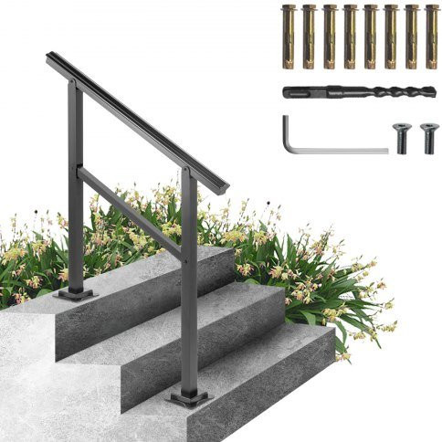 VEVOR Handlauf aus Aluminium für Treppengeländer in Schwarz, B: 91,4 cm, H: 89,5 cm, geeignet für 2 bis 3 Stufen mit 0 bis 50 Grad Anpassung und 75 kg Tragfähigkeit - Bild 1