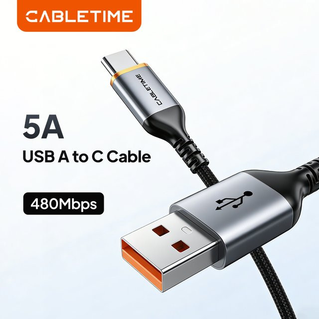CABLETIME USB Typ-C Schnellladekabel QC3.0 5A in Schwarz - Bild 1