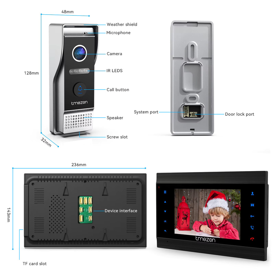 TMEZON Smart Home Tuya WLAN Video-Gegensprechanlage mit 7'' Touchscreen-Monitor und 1080P Video-Türklingel in Schwarz - Bild 6