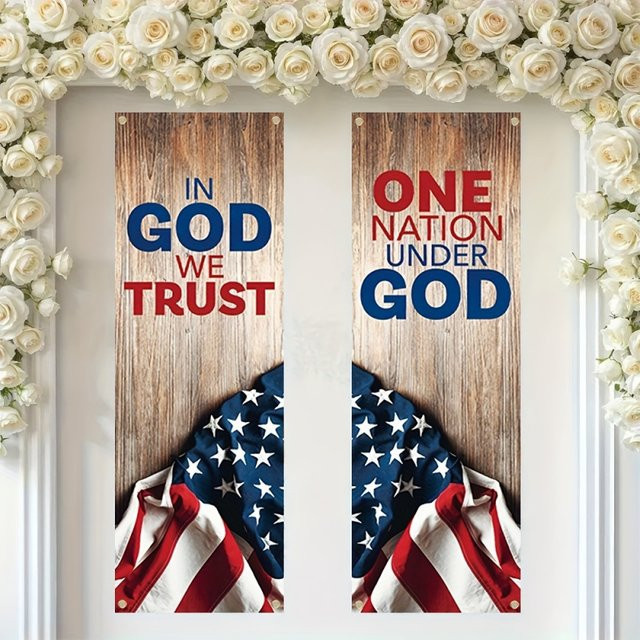 VIKAMA 2-teiliges Set Happy U.S. Kirchenbanner zum Unabhängigkeitstag aus Polyester zum Aufhängen - Bild 1