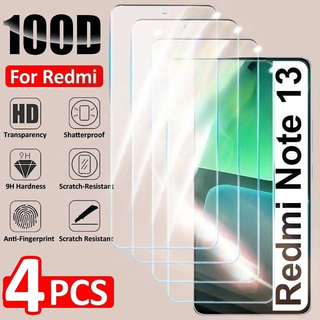 4 Stück Panzerglas Displayschutzfolien für Xiaomi Redmi Note 13 12 11 10 9S 9 Max 8 8T 7 Pro 13C 12C 10C in Transparent - Bild 1