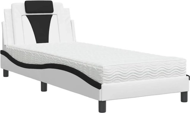 vidaXL Bett mit Matratze aus Kunstleder und Kiefernholz in Weiß-Schwarz, B/T/H: 90 x 190 cm - Bild 1